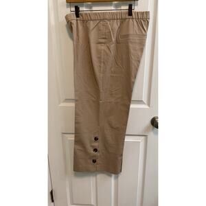 Isaac Mizrahi 18W Khaki Stretch Culotte Pants Elastic Waist Button Hem A375760